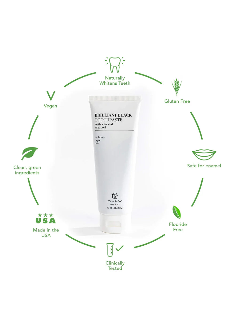 Terra & Co. | Brilliant Black Natural Charcoal Toothpaste + Bamboo Toothbrush Set