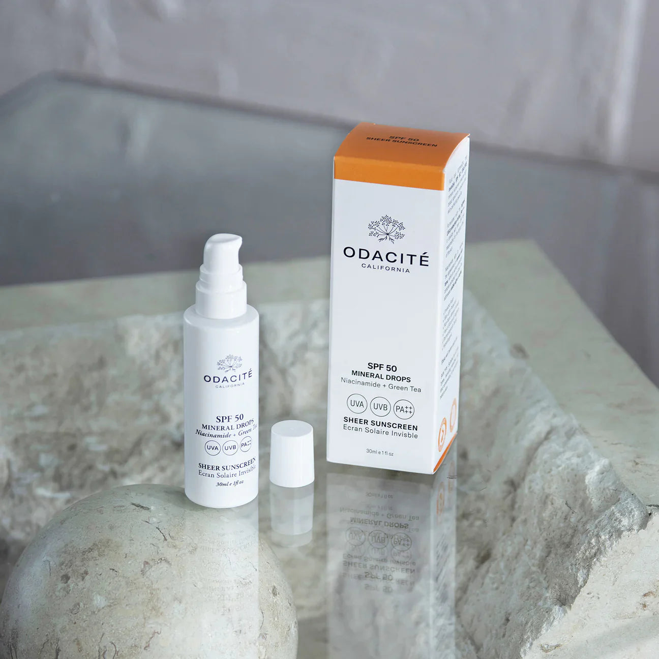 Odacité Skincare | SPF 50 Sheer Sunscreen Mineral Drops | Niacinamide + Green Tea