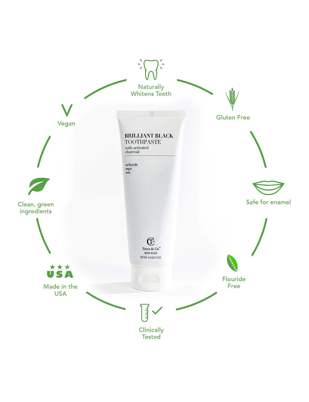 Terra & Co. | Brilliant Black Natural Charcoal Toothpaste + Bamboo Toothbrush Set