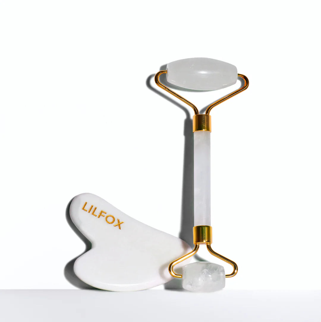LILFOX ILLUMINA Clear Quartz Massage Roller + White Jade Gua Sha