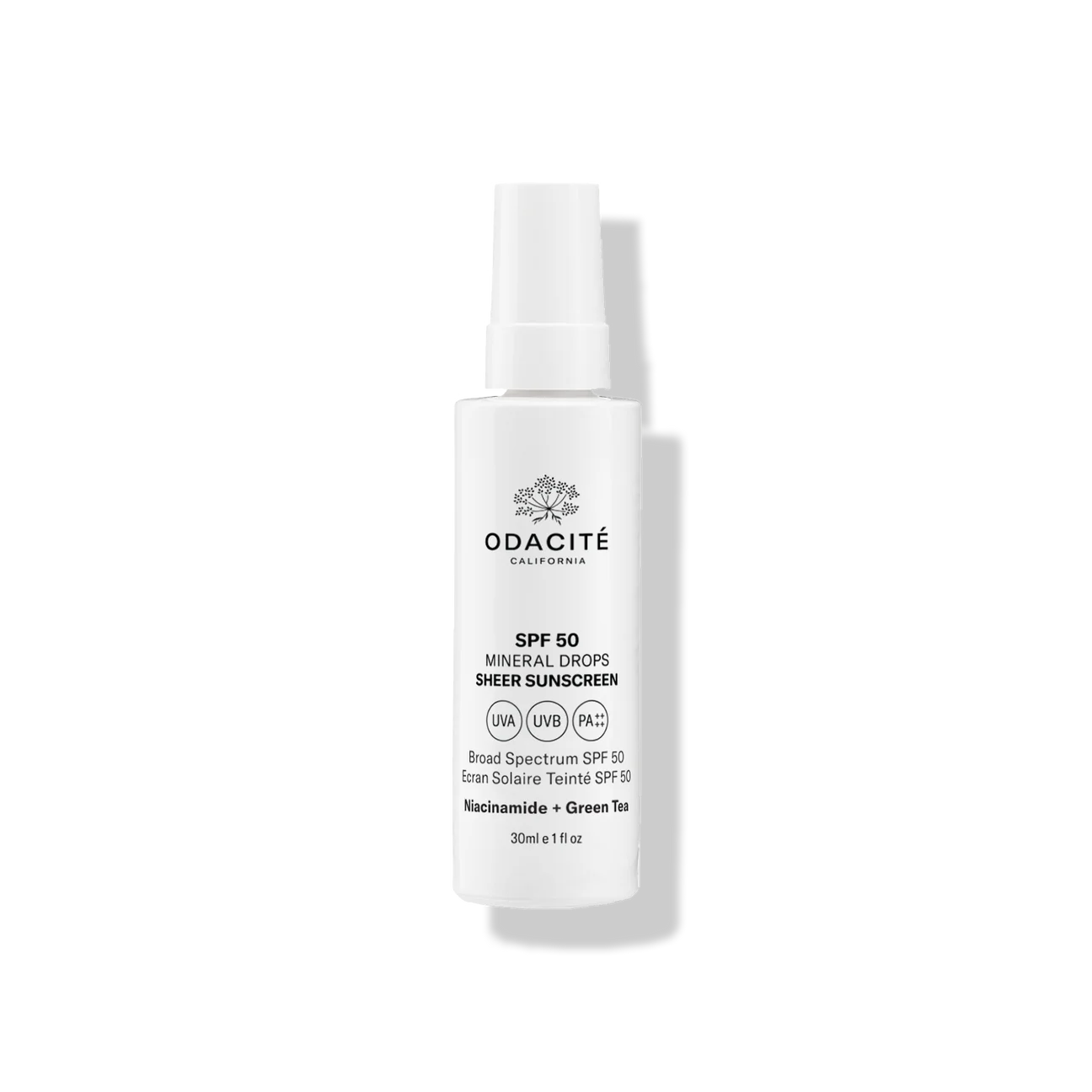 Odacité Skincare | SPF 50 Sheer Sunscreen Mineral Drops | Niacinamide + Green Tea