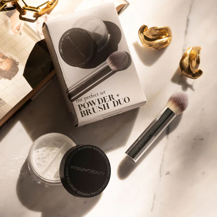 Fitglow Beauty | Bamboo Hyaluronic Loose Setting Powder + Brush Duo